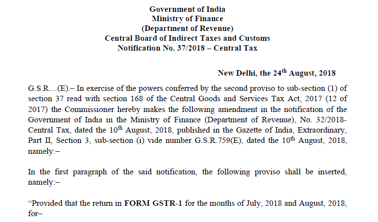 Notification No. 37/2018 – Central Tax